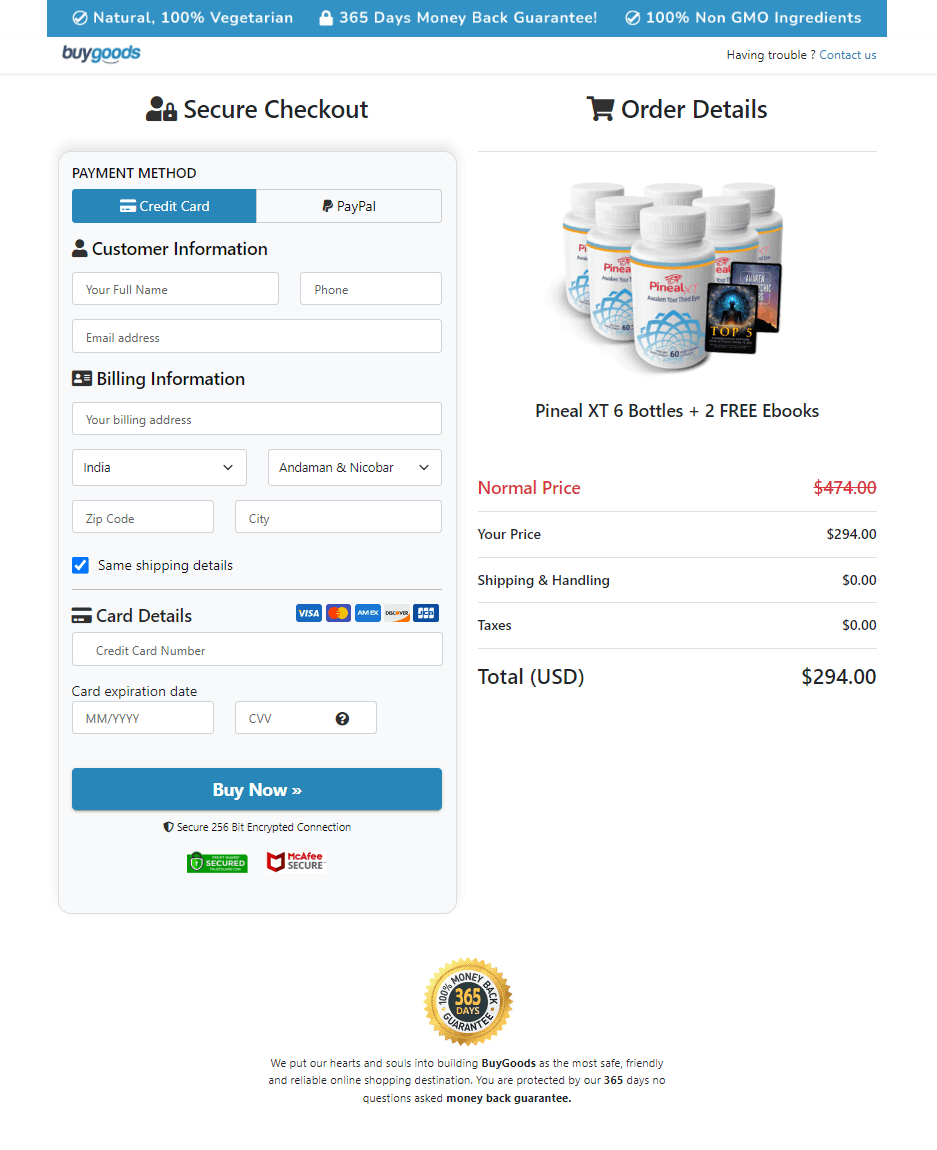 Pineal XT Secure Order Form